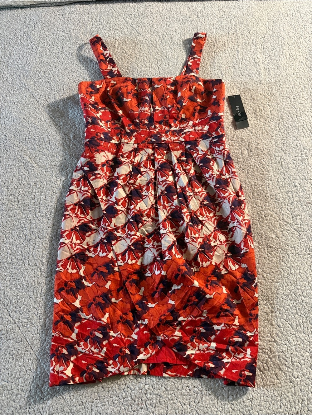 Ivy + Blu Red Floral Structured Cotton Midi Dress Size 6 New